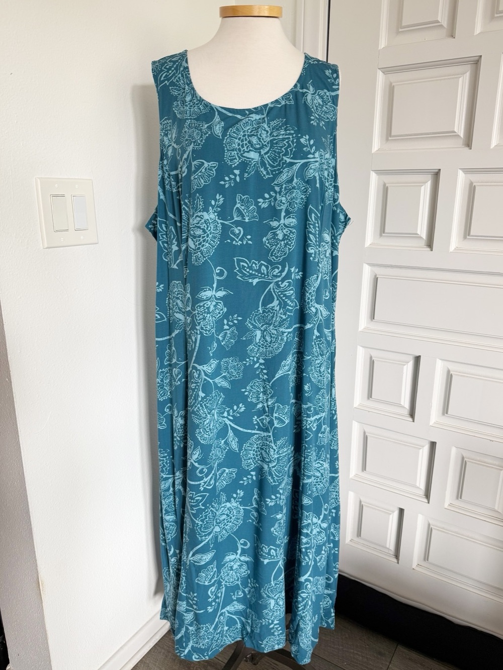 Coldwater Creek Teal Blue Floral Maxi Dress Sleeveless Size 2X